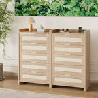 Cassettiera a 5 cassetti in rattan con pannelli intrecciati – Mobiletto da 117 cm