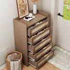 Cassettiera a 5 cassetti in rattan con pannelli intrecciati – Mobiletto da 117 cm