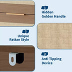 Cassettiera a 5 cassetti in rattan con pannelli intrecciati – Mobiletto da 117 cm