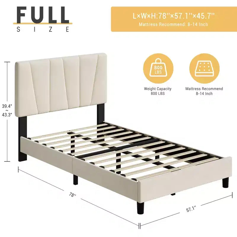 Letto Imbottito con Base a Piattaforma e Testiera Regolabile, Beige, Matrimoniale