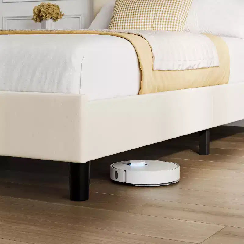 Letto Imbottito con Base a Piattaforma e Testiera Regolabile, Beige, Matrimoniale