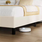 Letto Imbottito con Base a Piattaforma e Testiera Regolabile, Beige, Matrimoniale