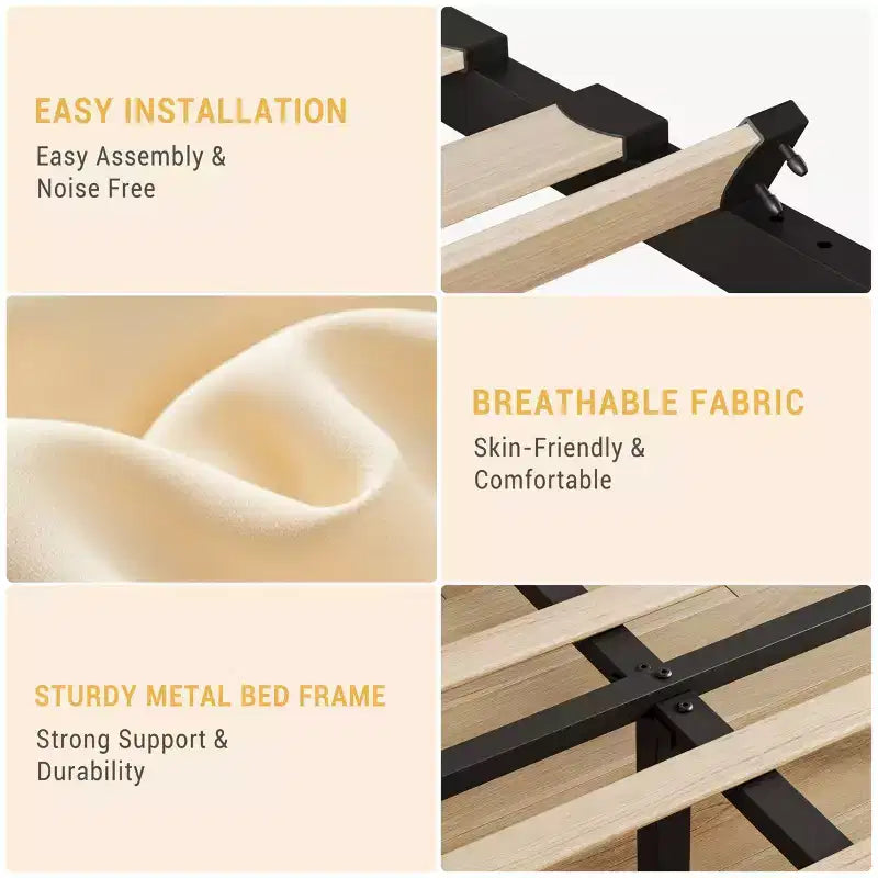Letto Imbottito con Base a Piattaforma e Testiera Regolabile, Beige, Matrimoniale