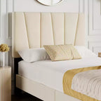 Letto Imbottito con Base a Piattaforma e Testiera Regolabile, Beige, Matrimoniale