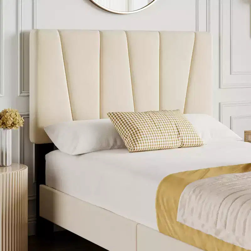 Letto Imbottito con Base a Piattaforma e Testiera Regolabile, Beige, Matrimoniale