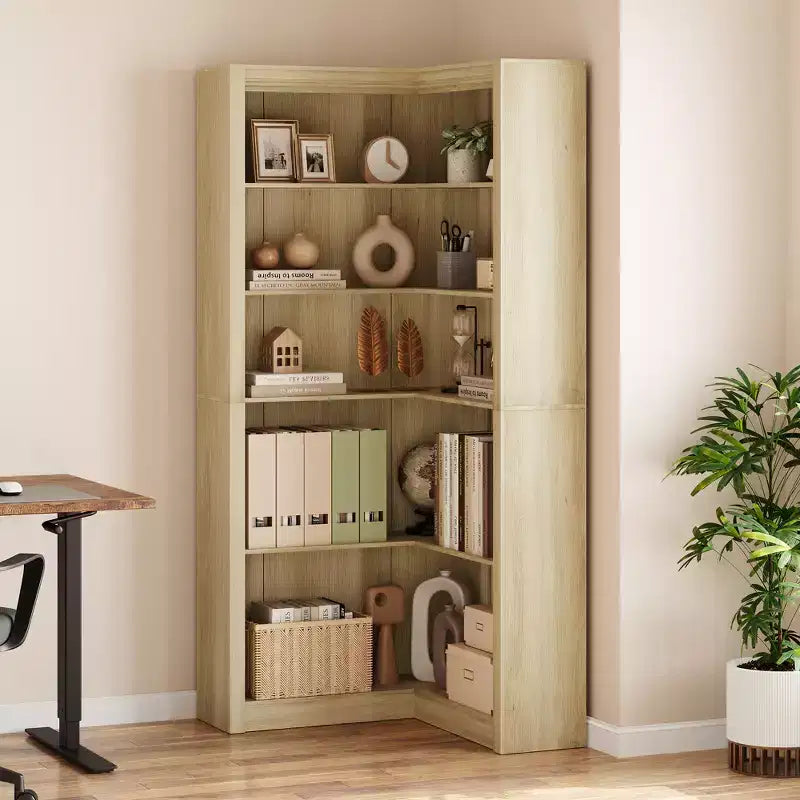 Libreria ad angolo a forma di L a 5 ripiani da 182 cm con contenitore