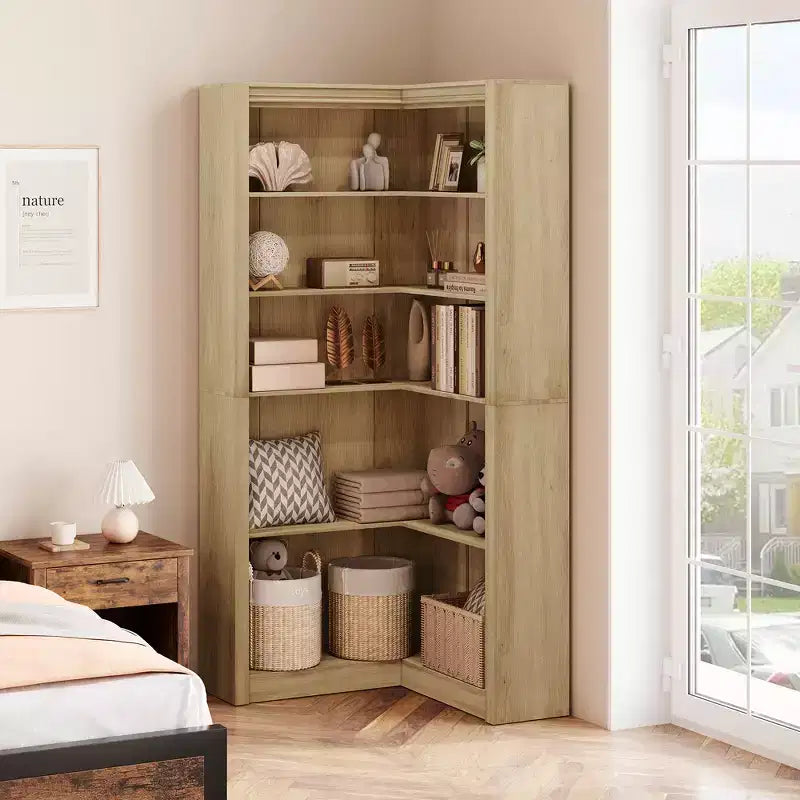 Libreria ad angolo a forma di L a 5 ripiani da 182 cm con contenitore