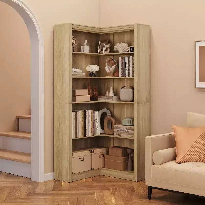 Libreria ad angolo a forma di L a 5 ripiani da 182 cm con contenitore