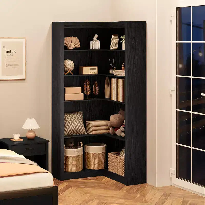 Libreria ad angolo a forma di L a 5 ripiani da 182 cm con contenitore