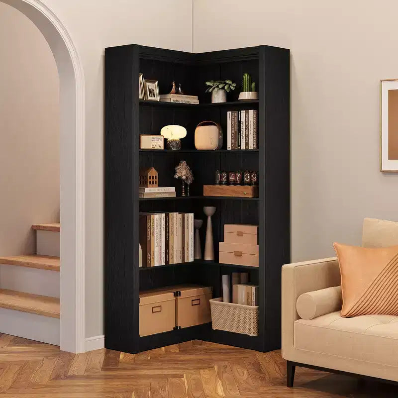 Libreria ad angolo a forma di L a 5 ripiani da 182 cm con contenitore