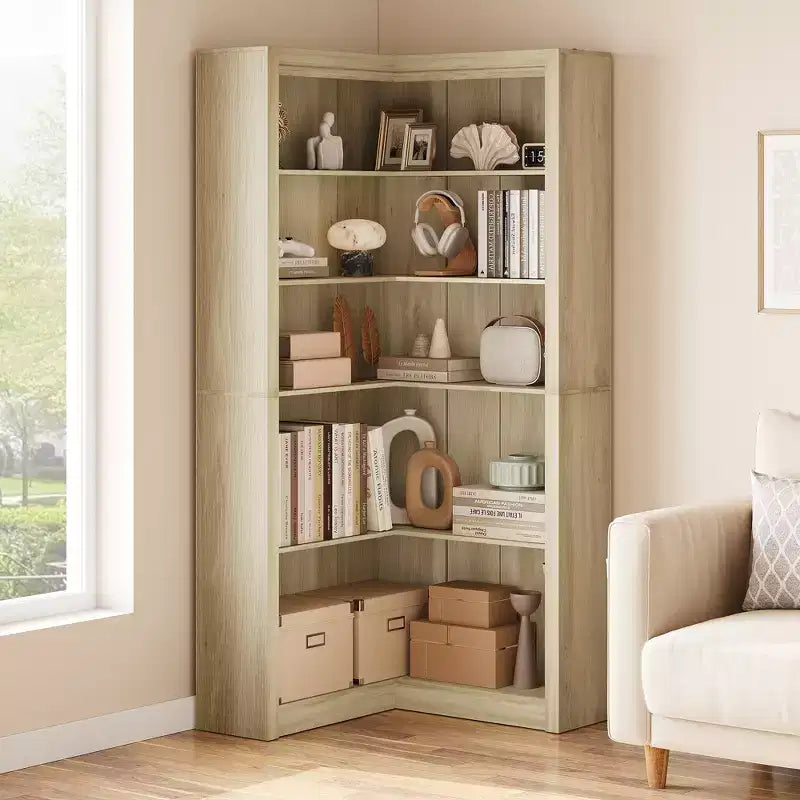Libreria ad angolo a forma di L a 5 ripiani da 182 cm con contenitore