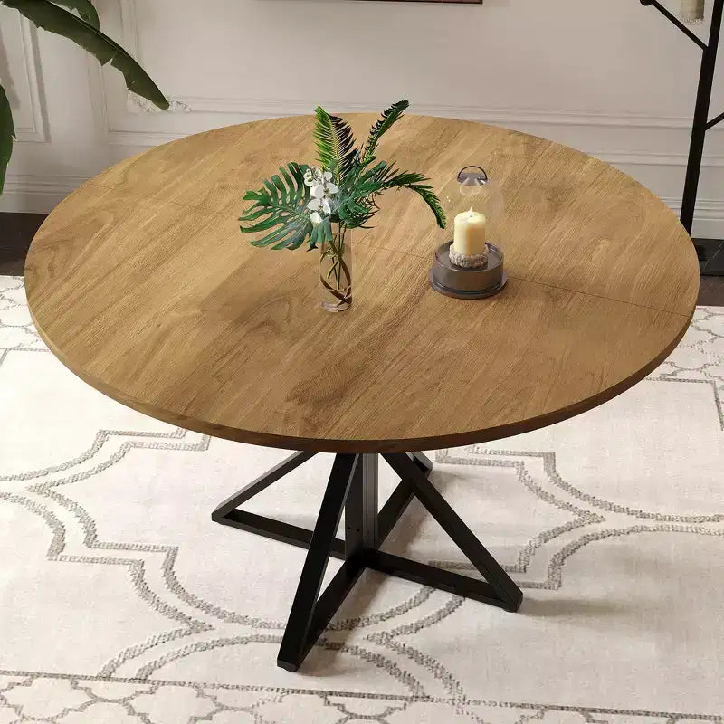 Tavolo da pranzo rotondo da 47 pollici con base in metallo e piano in truciolato
