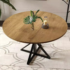 Tavolo da pranzo rotondo da 47 pollici con base in metallo e piano in truciolato