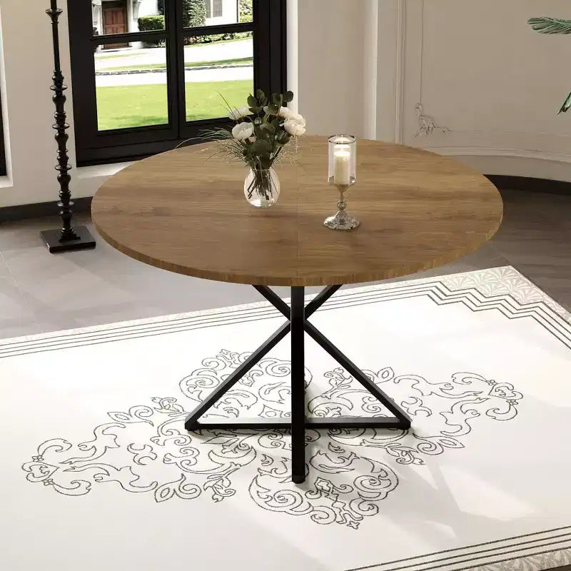 Tavolo da pranzo rotondo da 47 pollici con base in metallo e piano in truciolato
