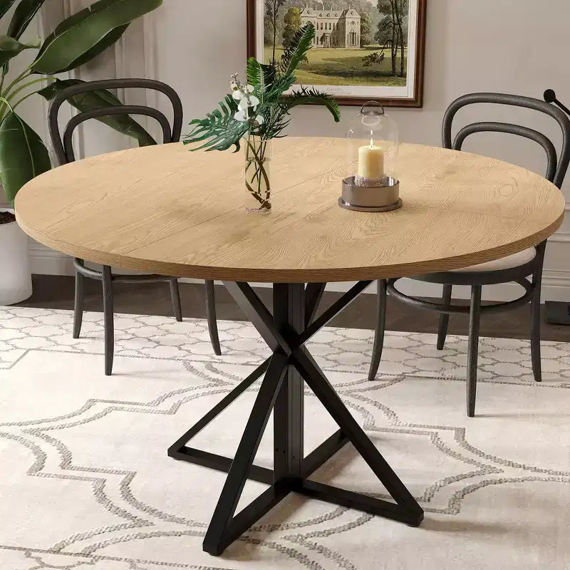 Tavolo da pranzo rotondo da 47 pollici con base in metallo e piano in truciolato