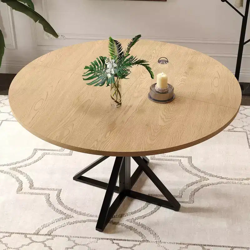 Tavolo da pranzo rotondo da 47 pollici con base in metallo e piano in truciolato