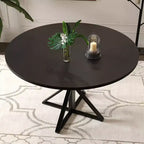 Tavolo da pranzo rotondo da 47 pollici con base in metallo e piano in truciolato