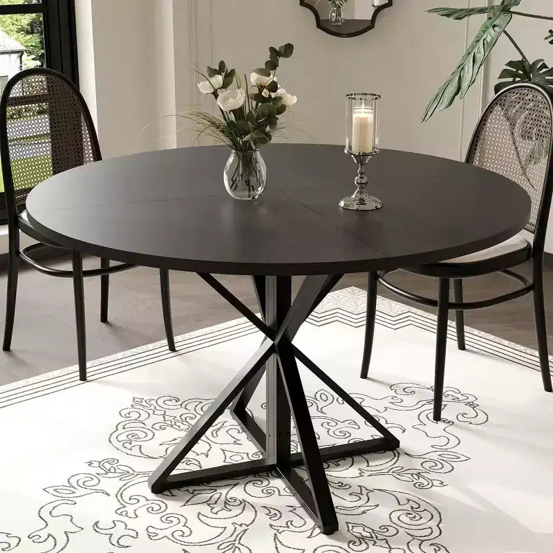 Tavolo da pranzo rotondo da 47 pollici con base in metallo e piano in truciolato