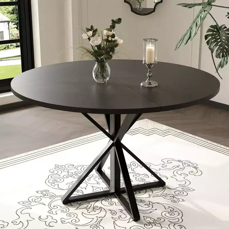 Tavolo da pranzo rotondo da 47 pollici con base in metallo e piano in truciolato