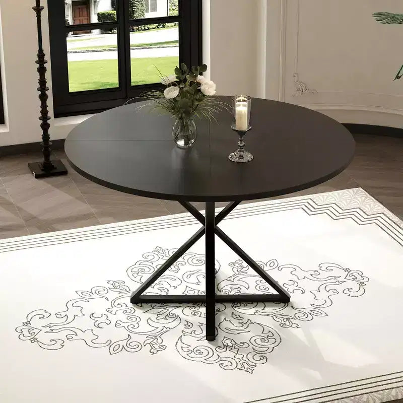 Tavolo da pranzo rotondo da 47 pollici con base in metallo e piano in truciolato