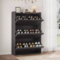 Shoe Cabinet, 3 Flip Drawers - Modern Entryway Shoe Storage Organizer, Narrow Wooden Rack with Adjustable Shelves, Space-Saving, Black