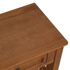 Consolle vintage in legno massiccio con 4 cassetti e ripiano a giorno