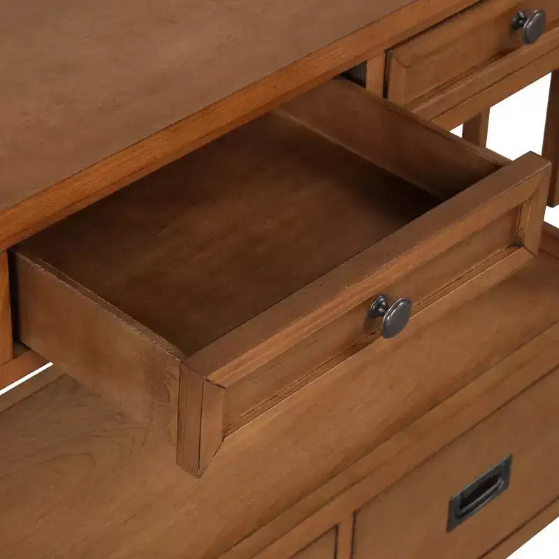 Consolle vintage in legno massiccio con 4 cassetti e ripiano a giorno