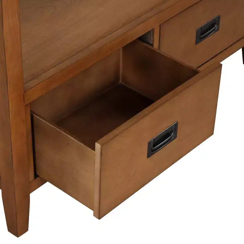 Consolle vintage in legno massiccio con 4 cassetti e ripiano a giorno