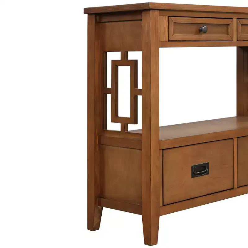 Consolle vintage in legno massiccio con 4 cassetti e ripiano a giorno