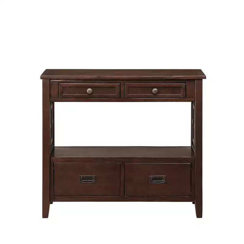 Consolle vintage in legno massiccio con 4 cassetti e ripiano a giorno