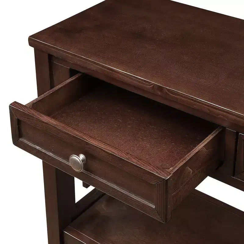 Consolle vintage in legno massiccio con 4 cassetti e ripiano a giorno