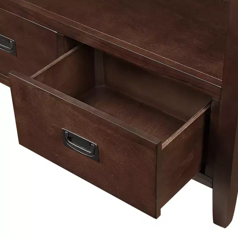 Consolle vintage in legno massiccio con 4 cassetti e ripiano a giorno