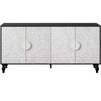 Credenza da cucina con ante intagliate a fiori, mobile multiuso con maniglie in metallo per ingresso e soggiorno