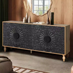 Credenza da cucina con ante intagliate a fiori, mobile multiuso con maniglie in metallo per ingresso e soggiorno