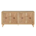 Credenza da cucina con ante intagliate a fiori, mobile multiuso con maniglie in metallo per ingresso e soggiorno