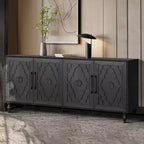 Credenza da cucina con ante intagliate a fiori, mobile multiuso con maniglie in metallo per ingresso e soggiorno
