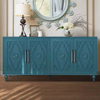 Credenza da cucina con ante intagliate a fiori, mobile multiuso con maniglie in metallo per ingresso e soggiorno