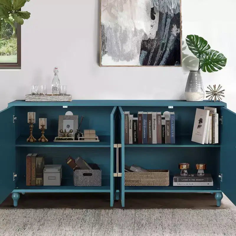 Credenza da cucina con ante intagliate a fiori, mobile multiuso con maniglie in metallo per ingresso e soggiorno