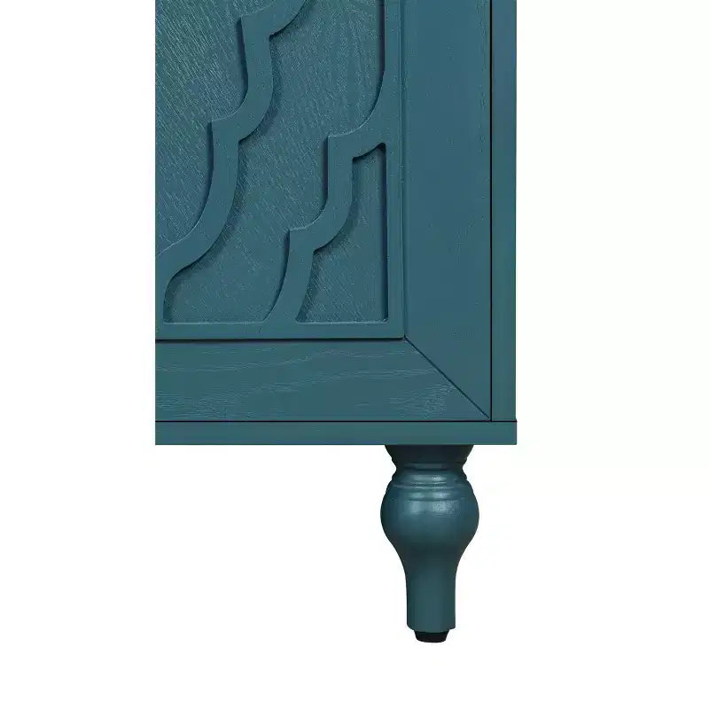 Credenza da cucina con ante intagliate a fiori, mobile multiuso con maniglie in metallo per ingresso e soggiorno