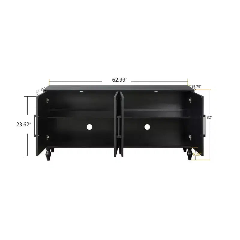 Credenza da cucina con ante intagliate a fiori, mobile multiuso con maniglie in metallo per ingresso e soggiorno