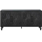 Credenza da cucina con ante intagliate a fiori, mobile multiuso con maniglie in metallo per ingresso e soggiorno