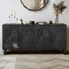 Credenza da cucina con ante intagliate a fiori, mobile multiuso con maniglie in metallo per ingresso e soggiorno