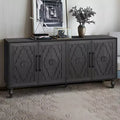 Credenza da cucina con ante intagliate a fiori, mobile multiuso con maniglie in metallo per ingresso e soggiorno