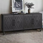 Credenza da cucina con ante intagliate a fiori, mobile multiuso con maniglie in metallo per ingresso e soggiorno