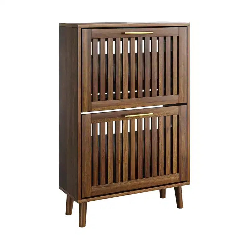 Mobile scarpiera moderno da 60 cm con 2 cassetti a ribalta – Scarpiera autoportante per ingresso, soggiorno e corridoio, noce