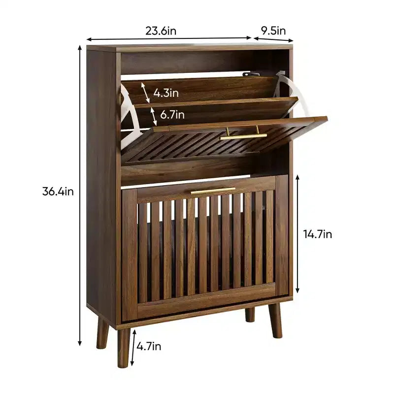 Mobile scarpiera moderno da 60 cm con 2 cassetti a ribalta – Scarpiera autoportante per ingresso, soggiorno e corridoio, noce