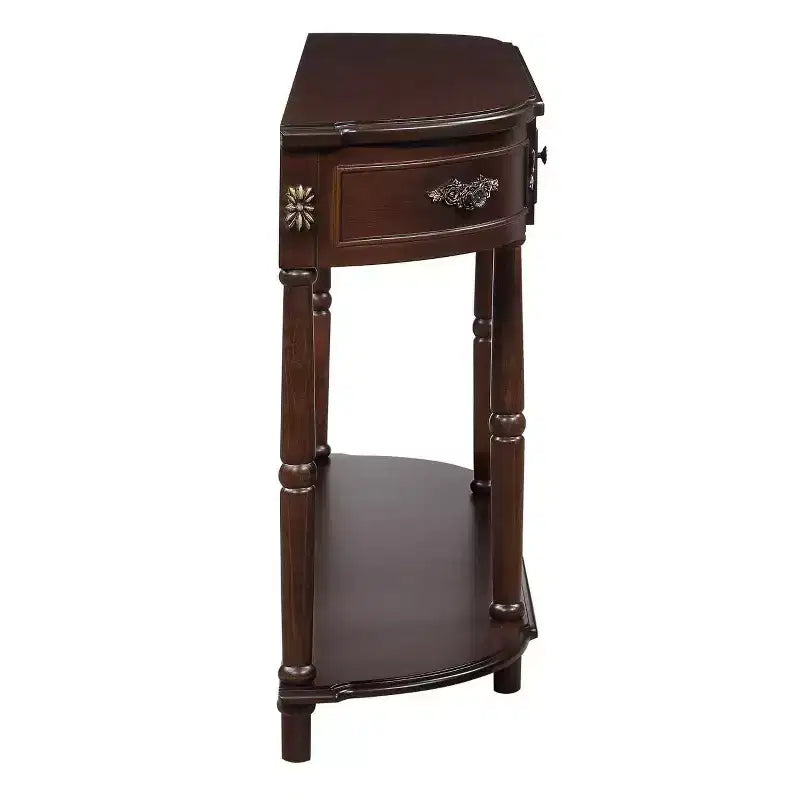 Consolle curva da 52'' in legno anticato con ripiano aperto e 2 cassetti, Espresso
