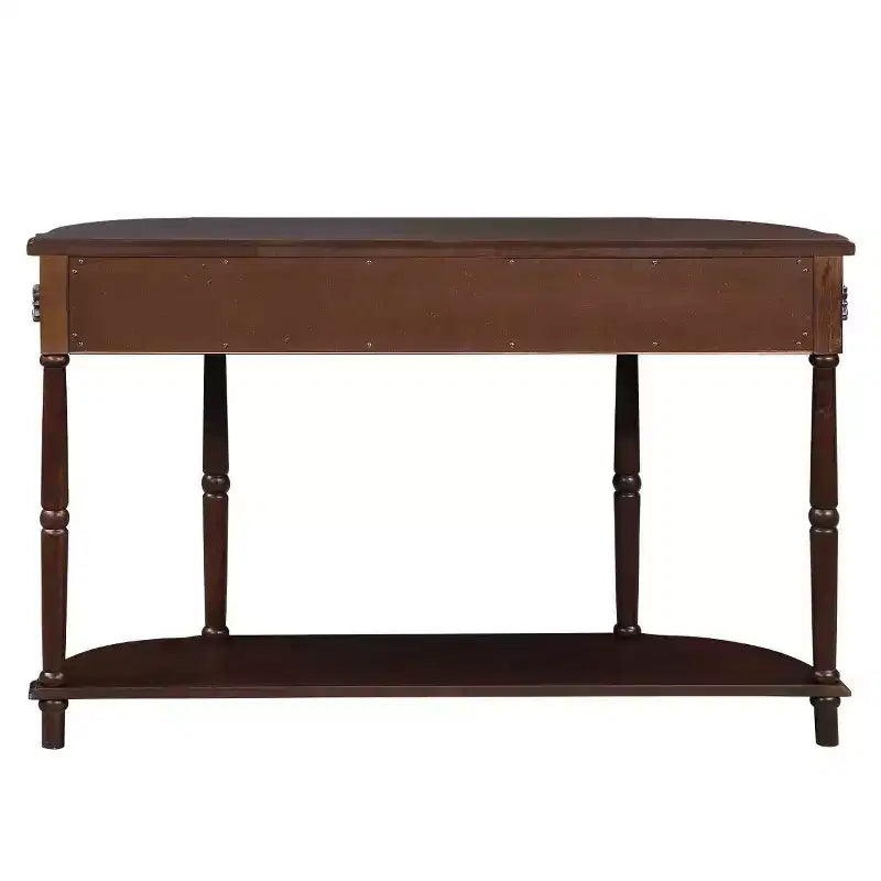 Consolle curva da 52'' in legno anticato con ripiano aperto e 2 cassetti, Espresso