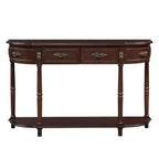 Consolle curva da 52'' in legno anticato con ripiano aperto e 2 cassetti, Espresso