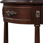 Consolle curva da 52'' in legno anticato con ripiano aperto e 2 cassetti, Espresso